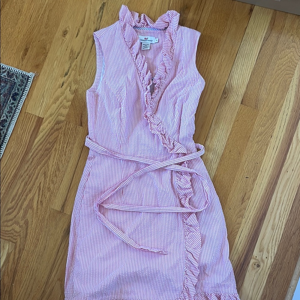 Pink Striped Sleeveless Wrap Dress